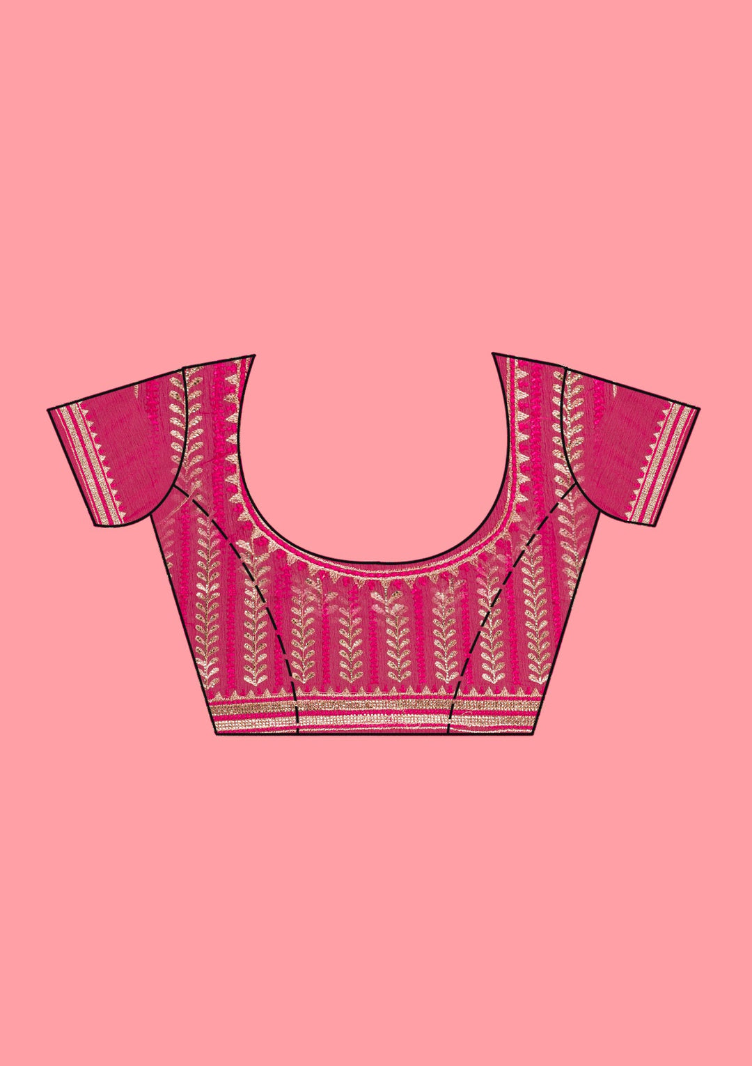 Rani Pink Threadwork Chiffon Saree-Koskii