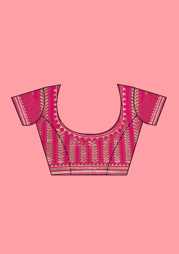 Rani Pink Threadwork Chiffon Saree-Koskii