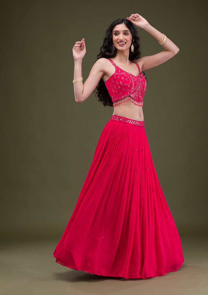 Rani Pink Threadwork Georgette Readymade Salwar Suit-Koskii