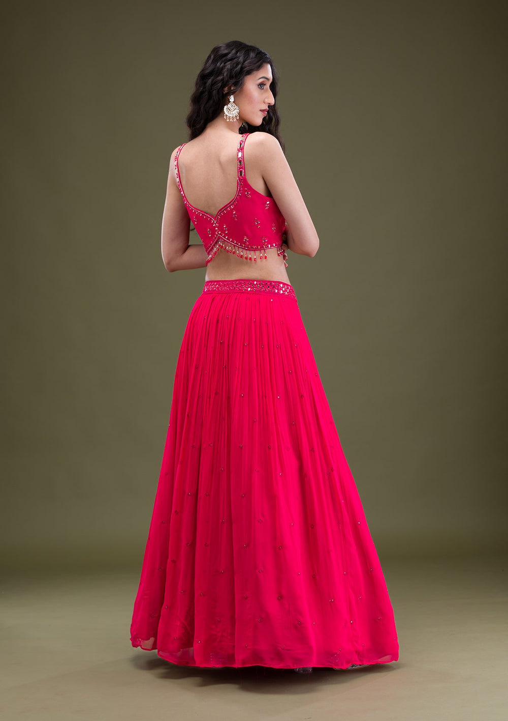 Rani Pink Threadwork Georgette Readymade Salwar Suit-Koskii