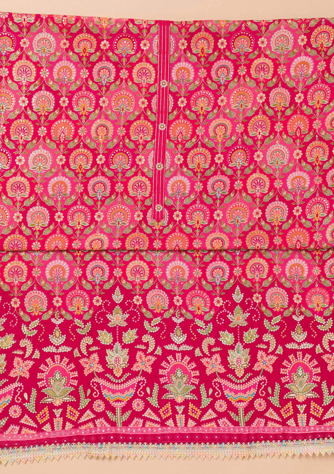 Rani Pink Threadwork Georgette Unstitched Salwar Suit-Koskii