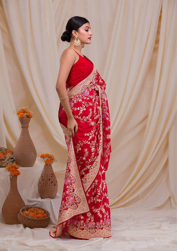 Rani Pink Threadwork Georgette Saree-Koskii
