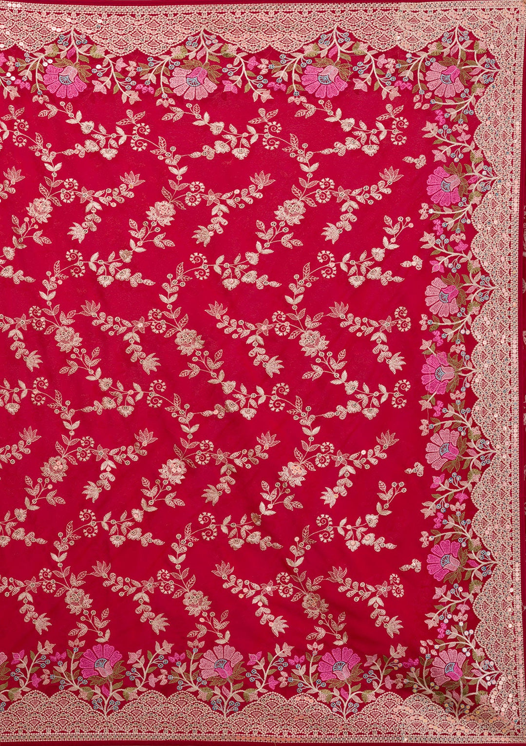 Rani Pink Threadwork Georgette Saree-Koskii