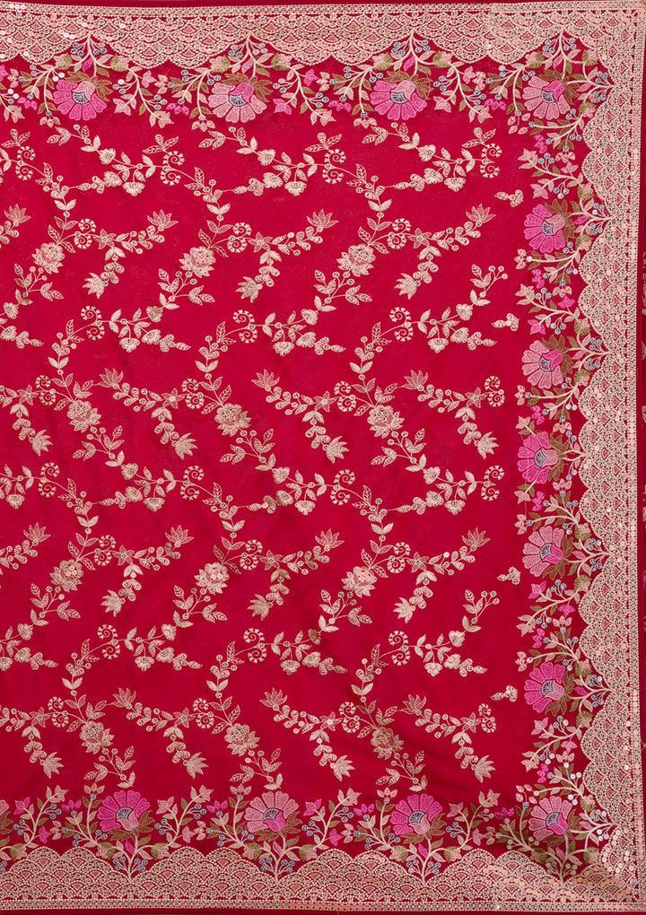 Rani Pink Threadwork Georgette Saree-Koskii