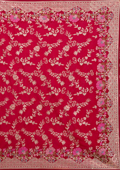 Rani Pink Threadwork Georgette Saree
