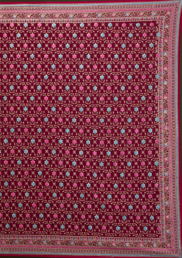 Rani Pink Threadwork Georgette Saree-Koskii