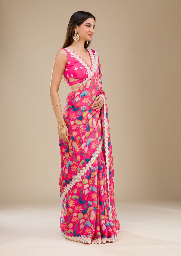 Rani Pink Threadwork Georgette Saree-Koskii