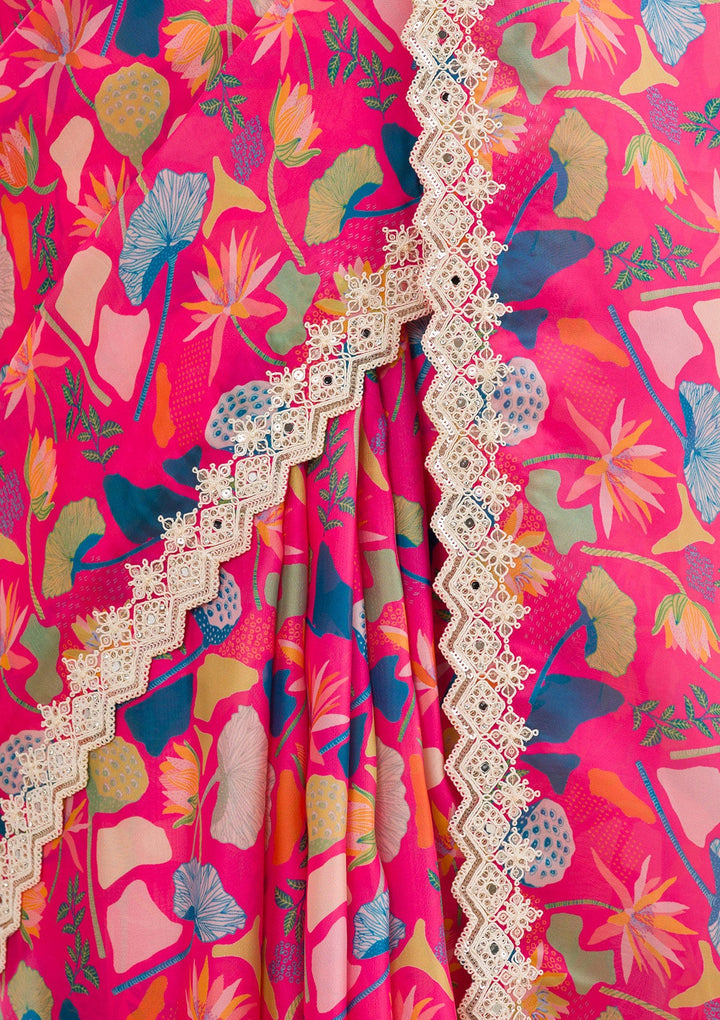 Rani Pink Threadwork Georgette Saree-Koskii