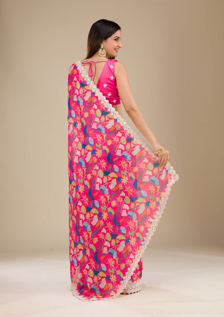 Rani Pink Threadwork Georgette Saree-Koskii