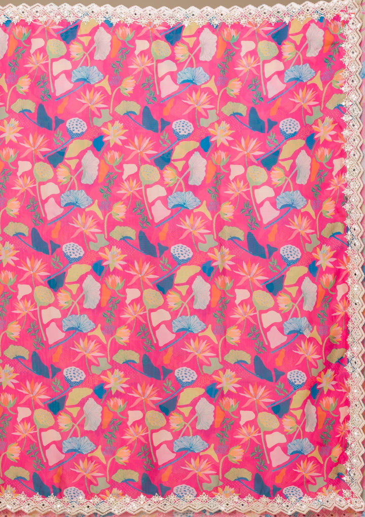 Rani Pink Threadwork Georgette Saree-Koskii