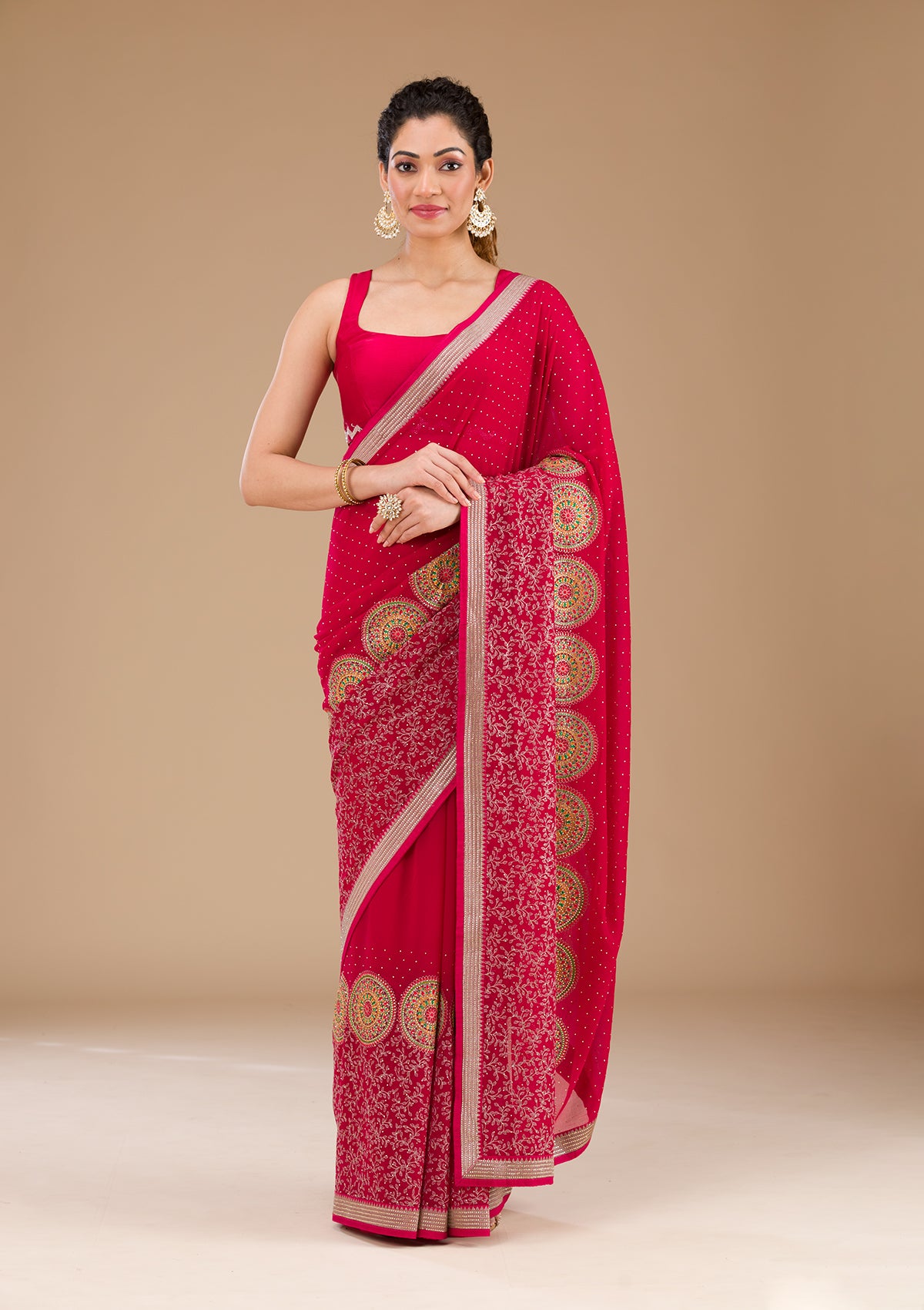 Rani Pink Threadwork Georgette Saree