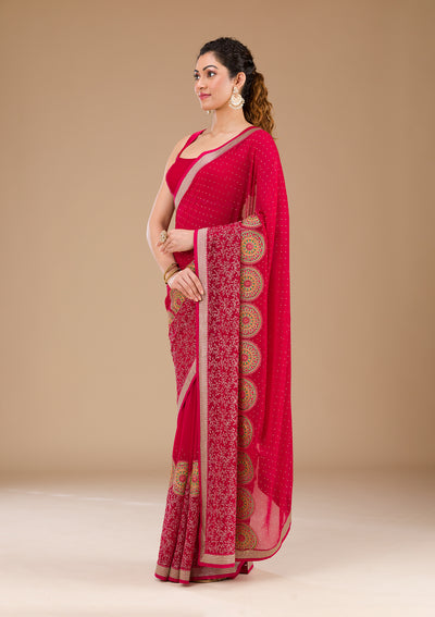 Rani Pink Threadwork Georgette Saree