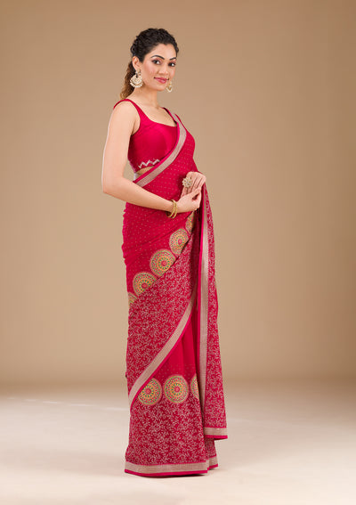 Rani Pink Threadwork Georgette Saree