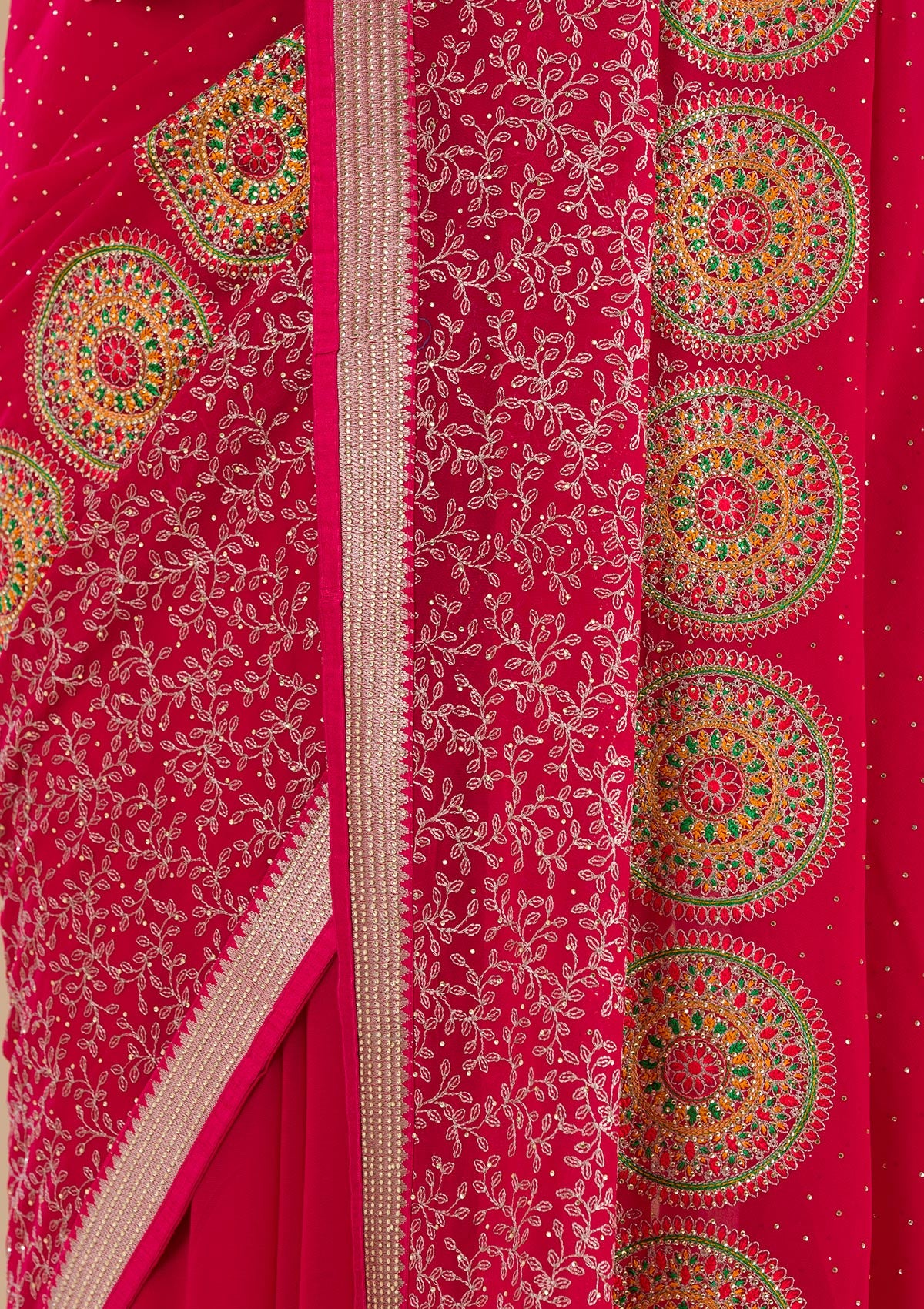 Rani Pink Threadwork Georgette Saree