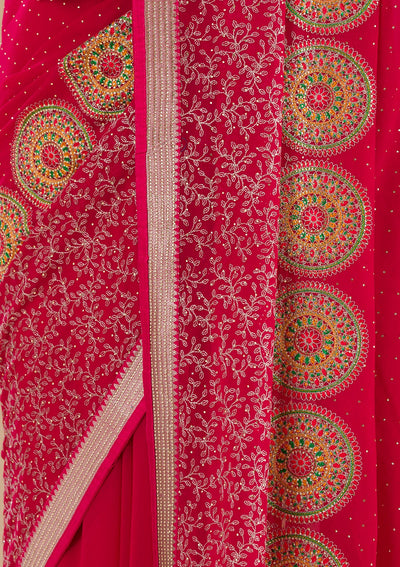 Rani Pink Threadwork Georgette Saree