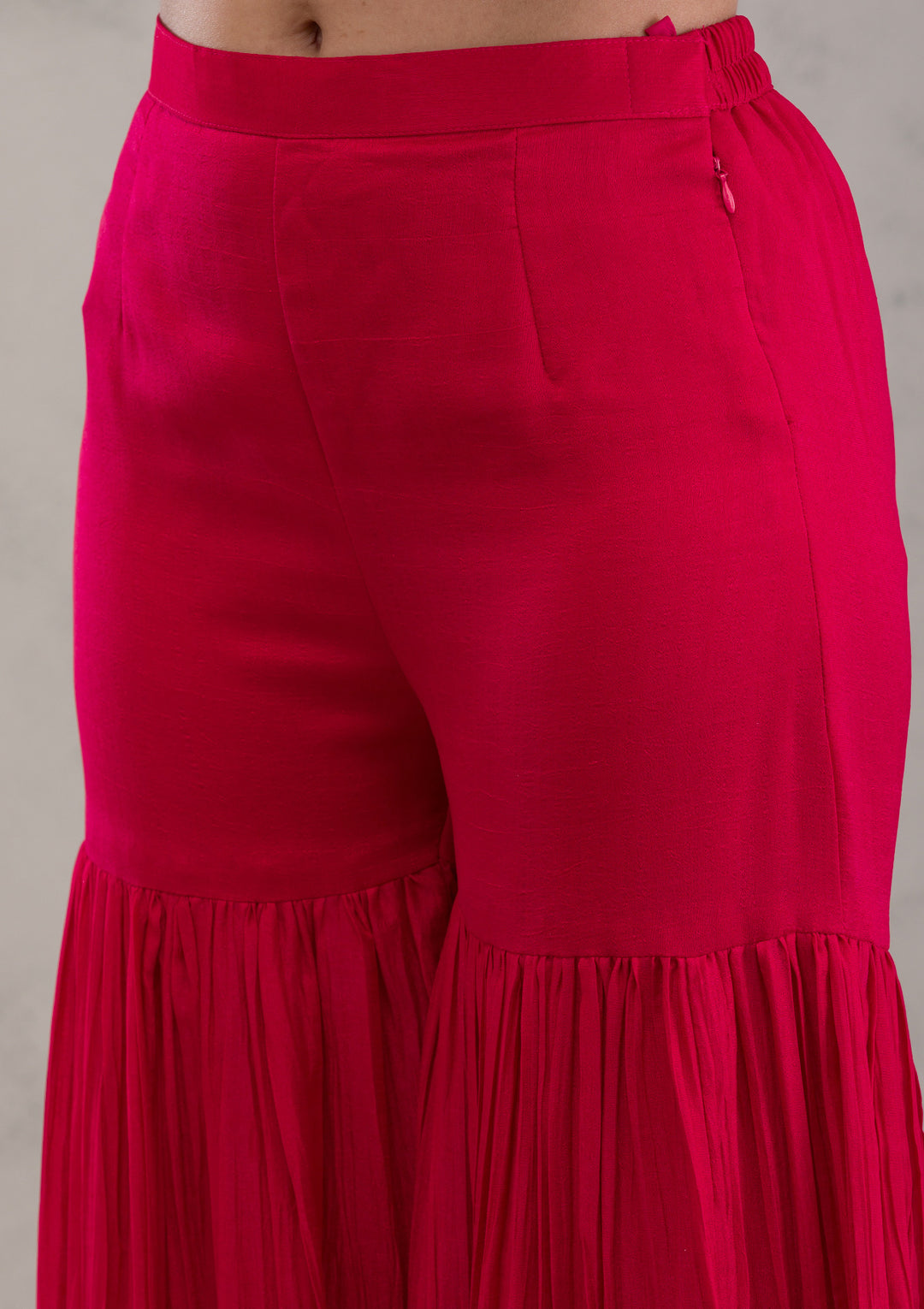 Red Threadwork Raw Silk Readymade Salwar Kameez