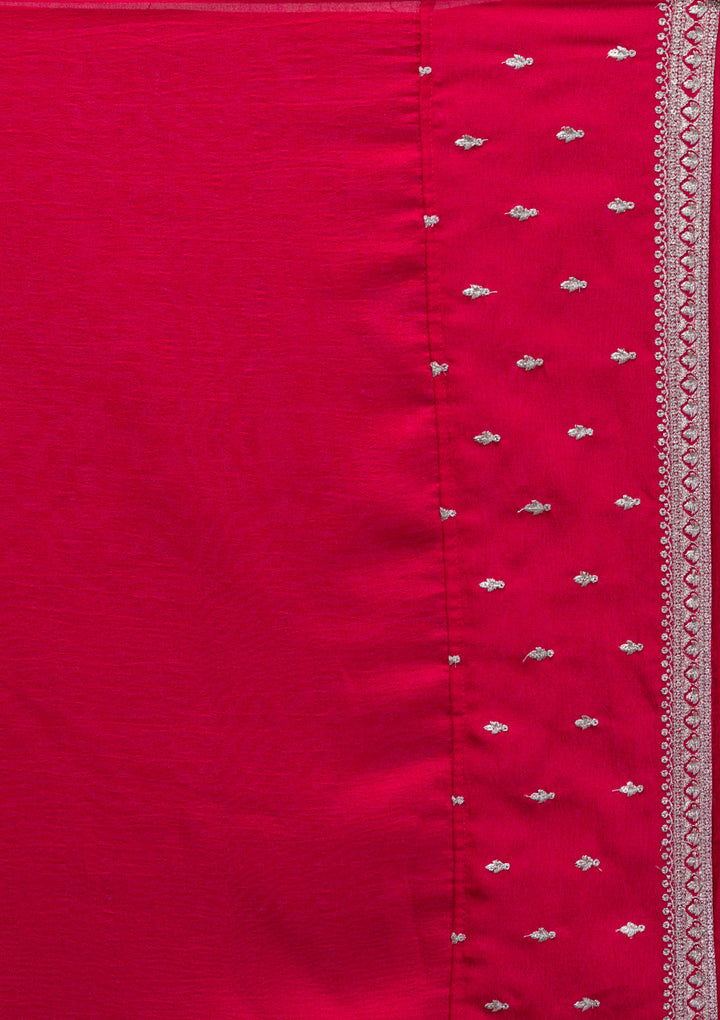 Red Threadwork Raw Silk Readymade Salwar Kameez