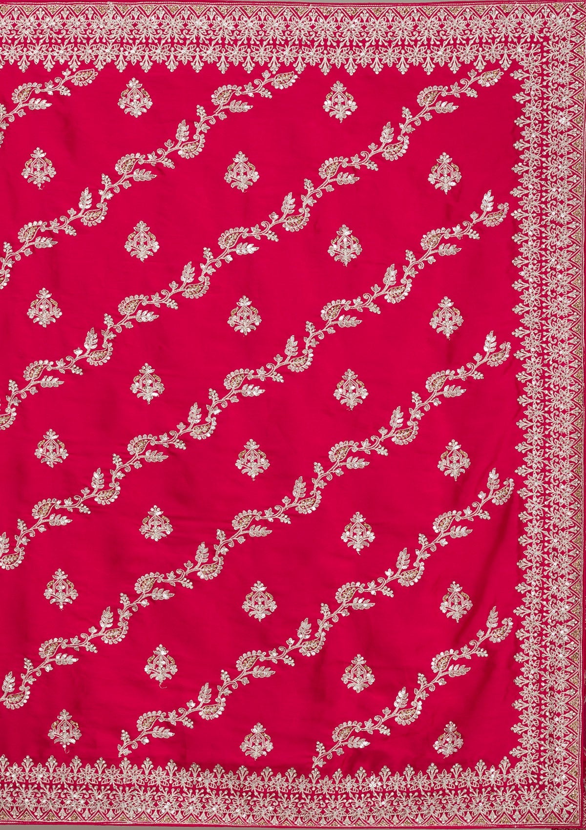 Rani Pink Threadwork Satin Saree-Koskii