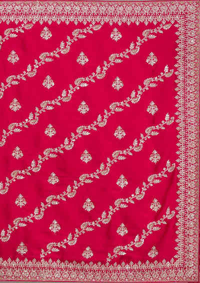 Rani Pink Threadwork Satin Saree-Koskii