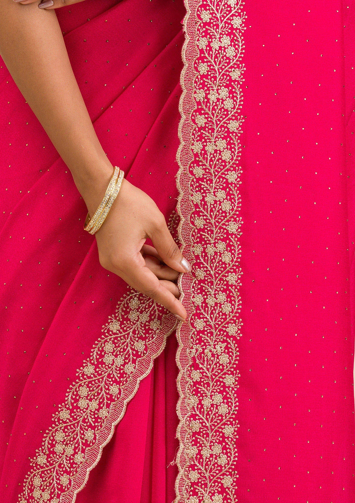 Rani Pink Threadwork Soft Slik Saree-Koskii