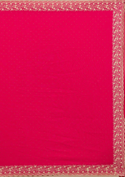 Rani Pink Threadwork Soft Slik Saree-Koskii