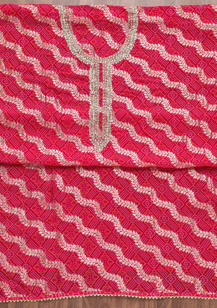 Rani Pink Zardosi Bandhini Unstitched Salwar Suit-Koskii