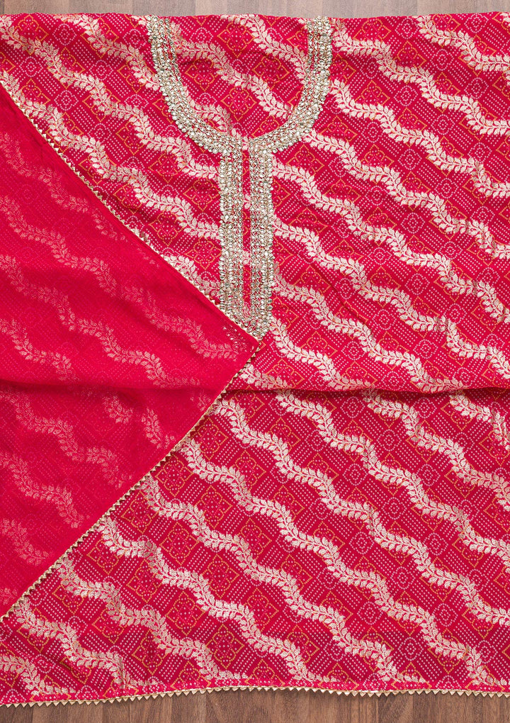 Rani Pink Zardosi Bandhini Unstitched Salwar Suit-Koskii