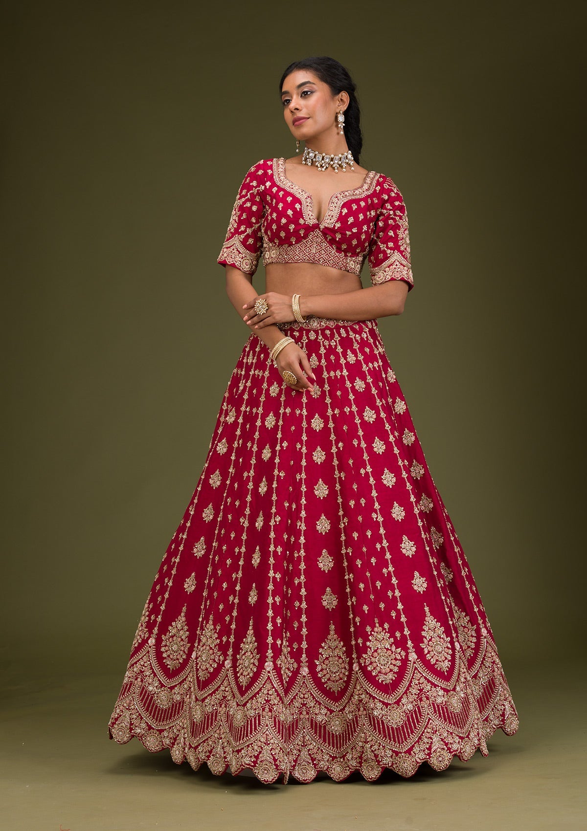 Rani Pink Zardosi Raw Silk Readymade Lehenga-Koskii