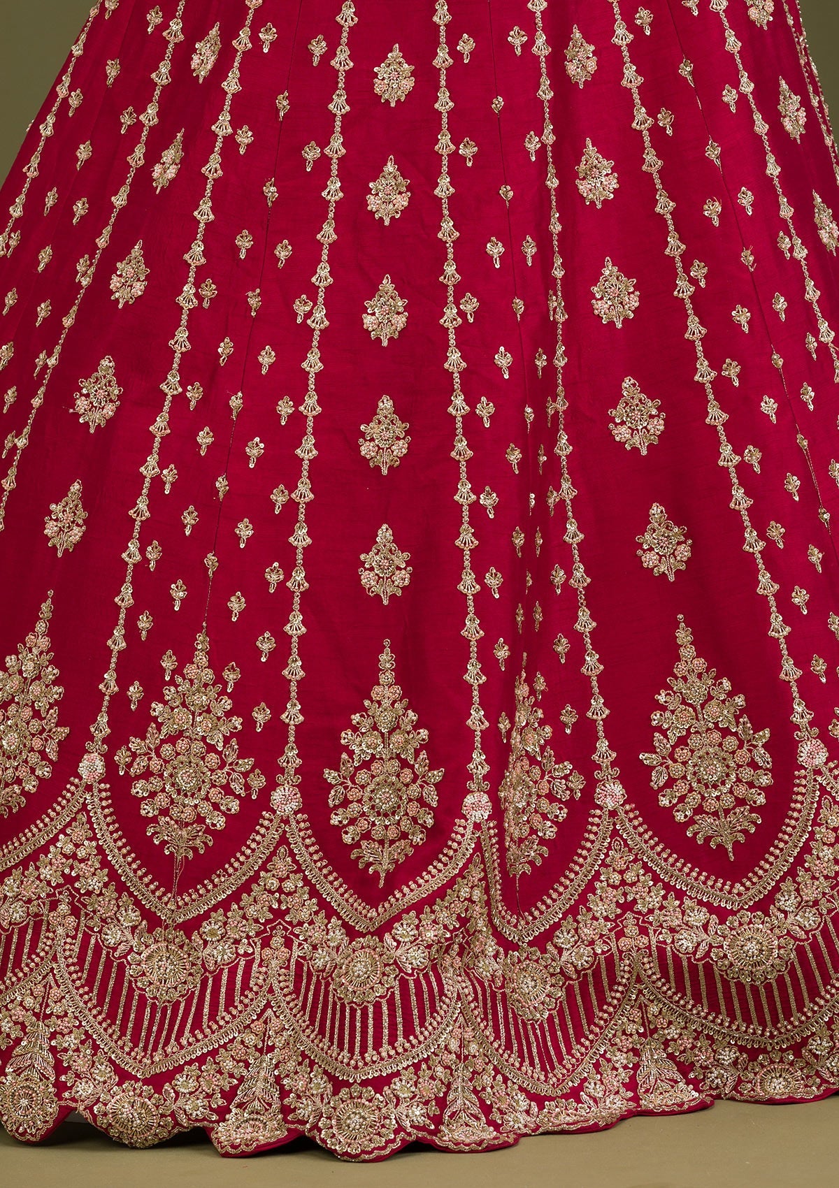 Rani Pink Zardosi Raw Silk Readymade Lehenga-Koskii