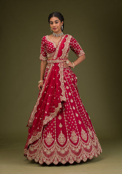 Rani Pink Zardosi Raw Silk Readymade Lehenga-Koskii