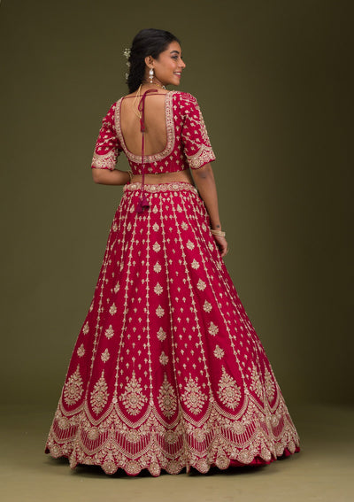 Rani Pink Zardosi Raw Silk Readymade Lehenga-Koskii