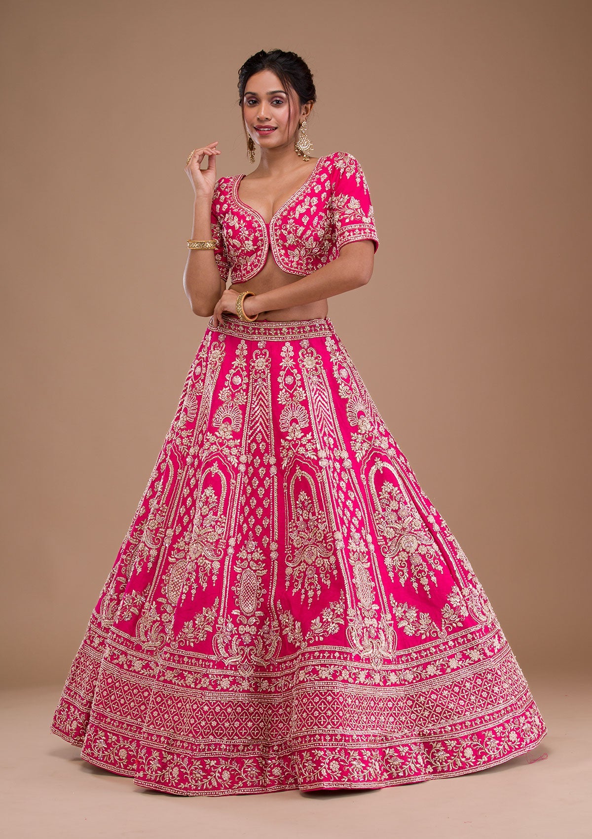 Rani Pink Zardosi Raw Silk Readymade Lehenga-Koskii