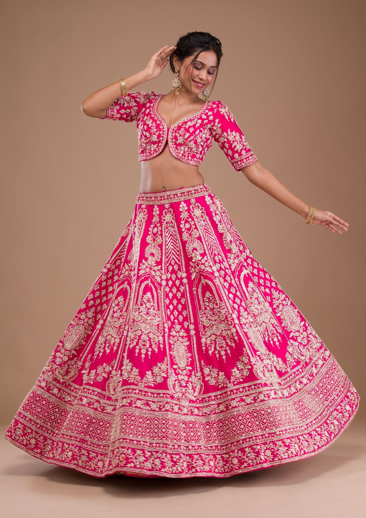 Rani Pink Zardosi Raw Silk Readymade Lehenga-Koskii