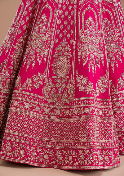 Rani Pink Zardosi Raw Silk Readymade Lehenga-Koskii