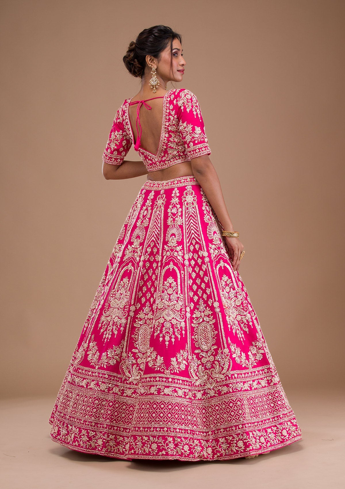 Rani Pink Zardosi Raw Silk Readymade Lehenga-Koskii