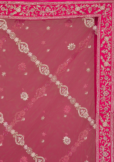 Rani Pink Zardosi Raw Silk Readymade Lehenga-Koskii