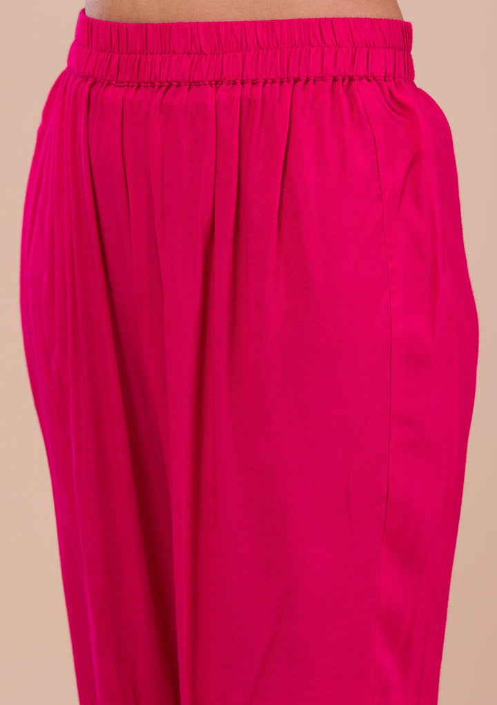 Rani Pink Zariwork Raw Silk Readymade Sharara Kameez