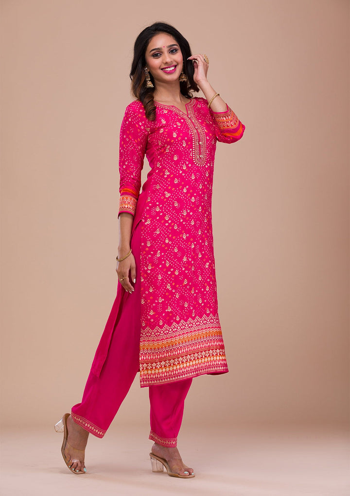 Rani Pink Zariwork Art Silk Readymade Sharara Kameez