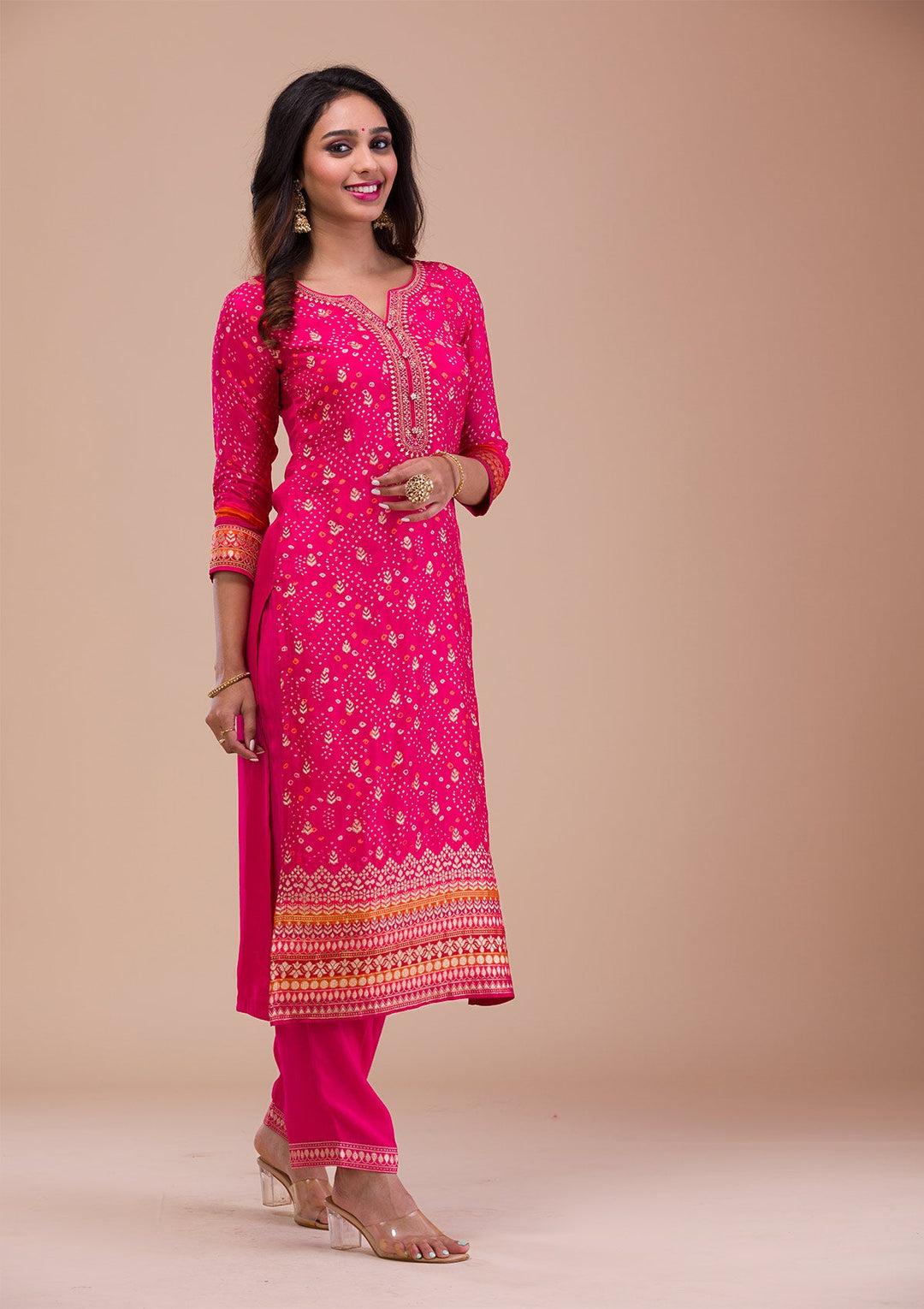 Rani Pink Zariwork Art Silk Readymade Sharara Kameez