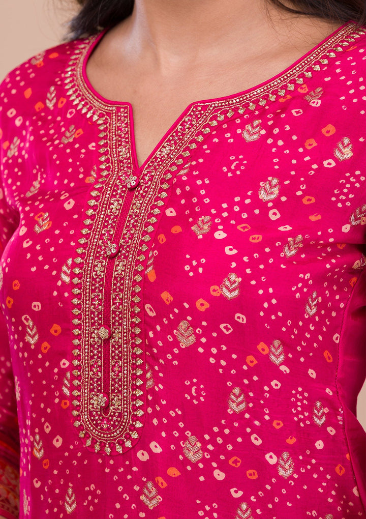 Rani Pink Zariwork Art Silk Readymade Sharara Kameez