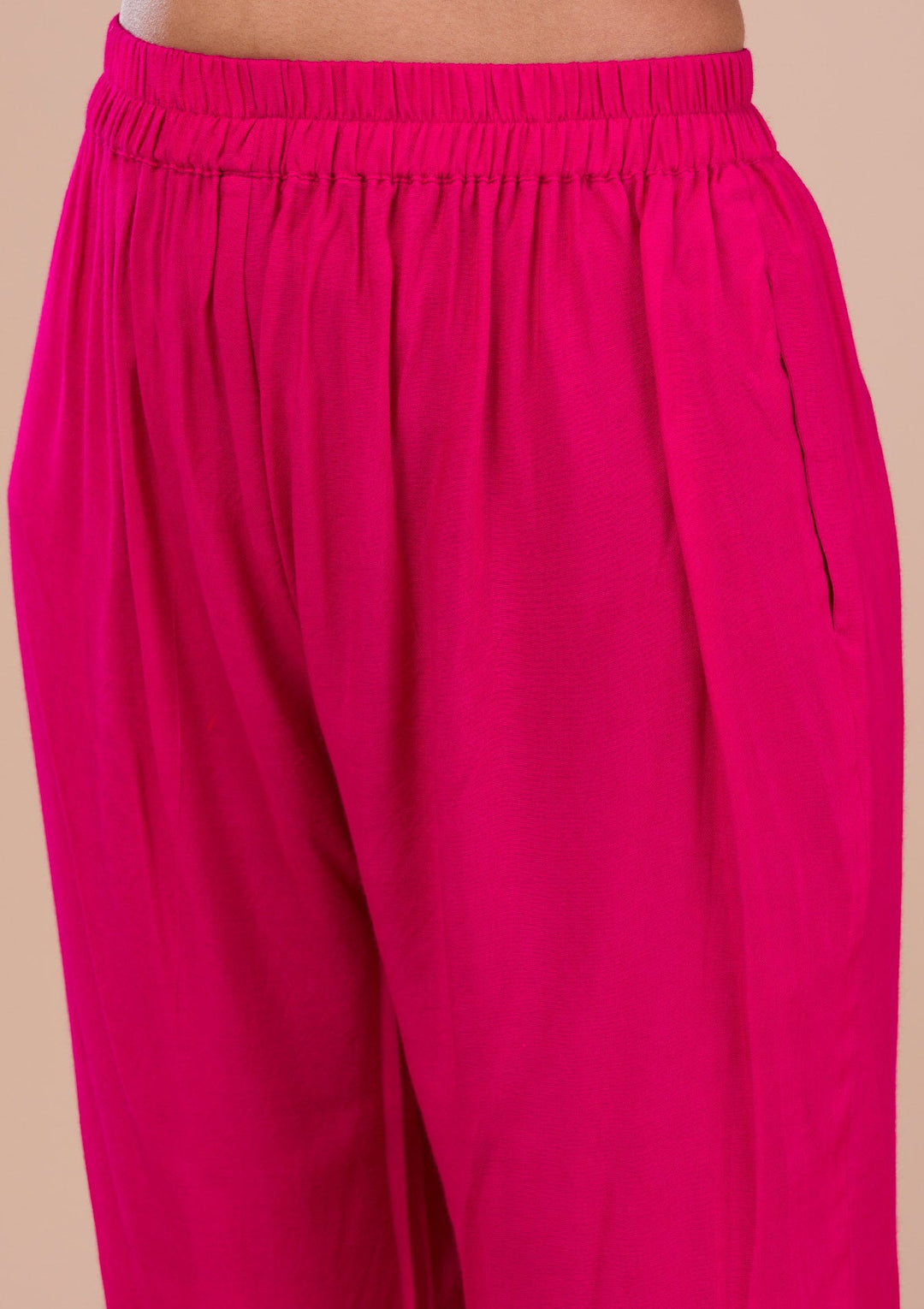 Rani Pink Zariwork Art Silk Readymade Sharara Kameez