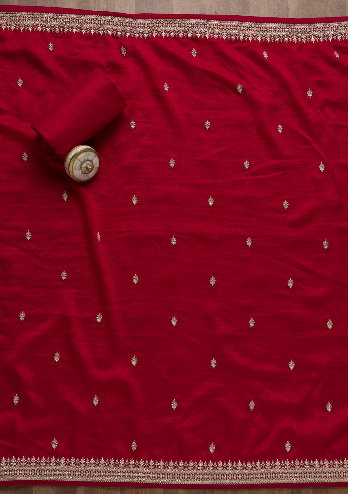 Rani Pink Zariwork Art Silk Unstitched Salwar Suit-Koskii