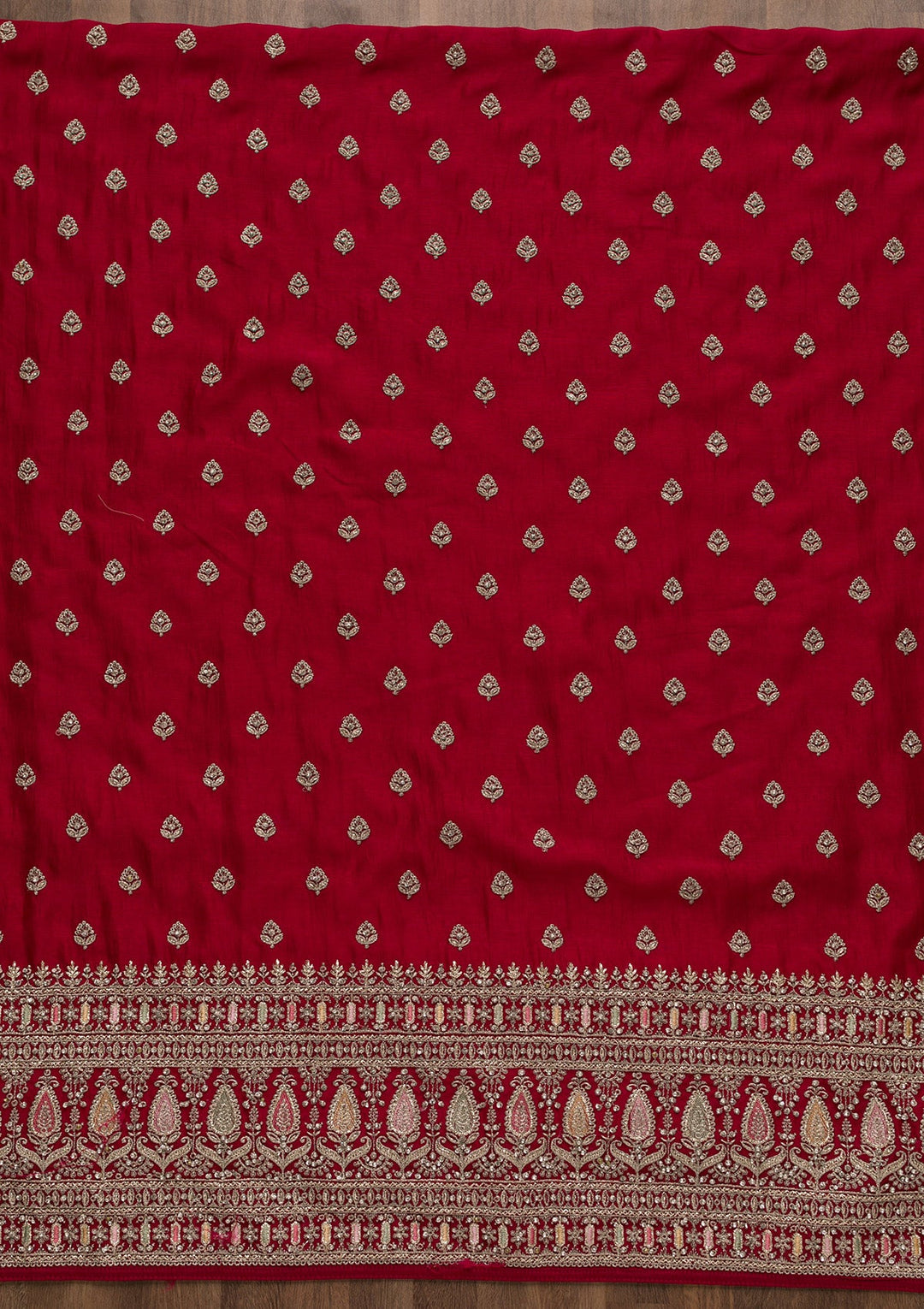 Rani Pink Zariwork Art Silk Unstitched Salwar Suit-Koskii