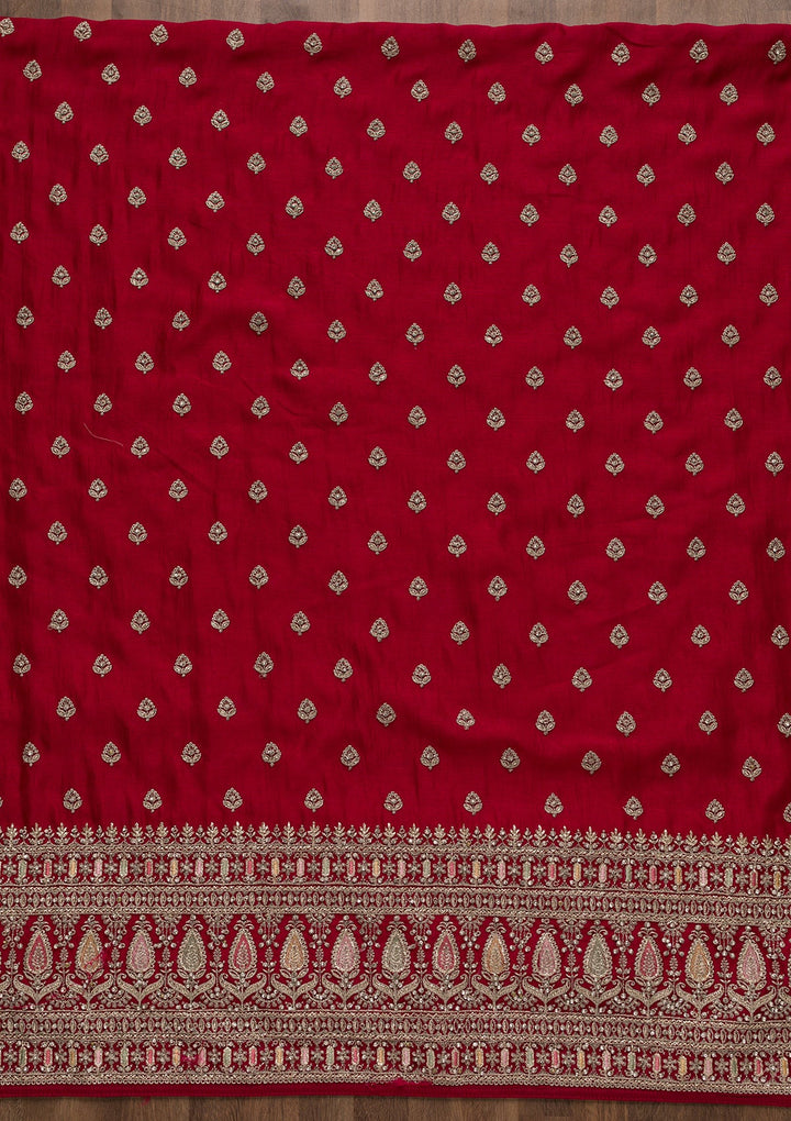 Rani Pink Zariwork Art Silk Unstitched Salwar Suit-Koskii