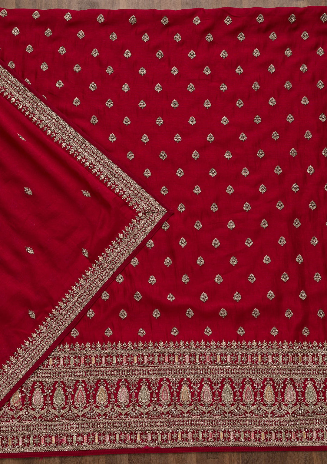 Rani Pink Zariwork Art Silk Unstitched Salwar Suit-Koskii