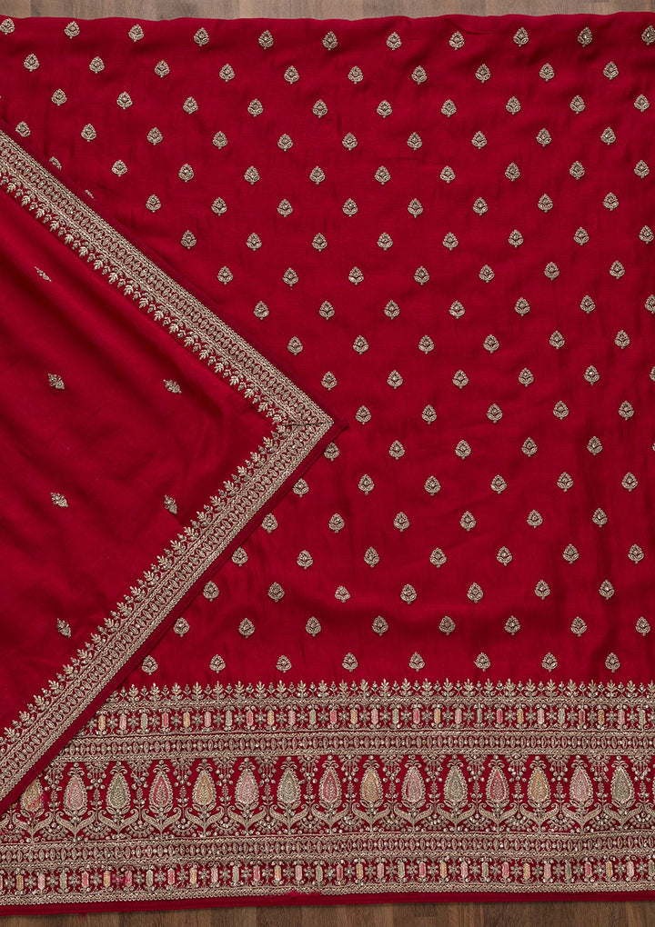 Rani Pink Zariwork Art Silk Unstitched Salwar Suit-Koskii