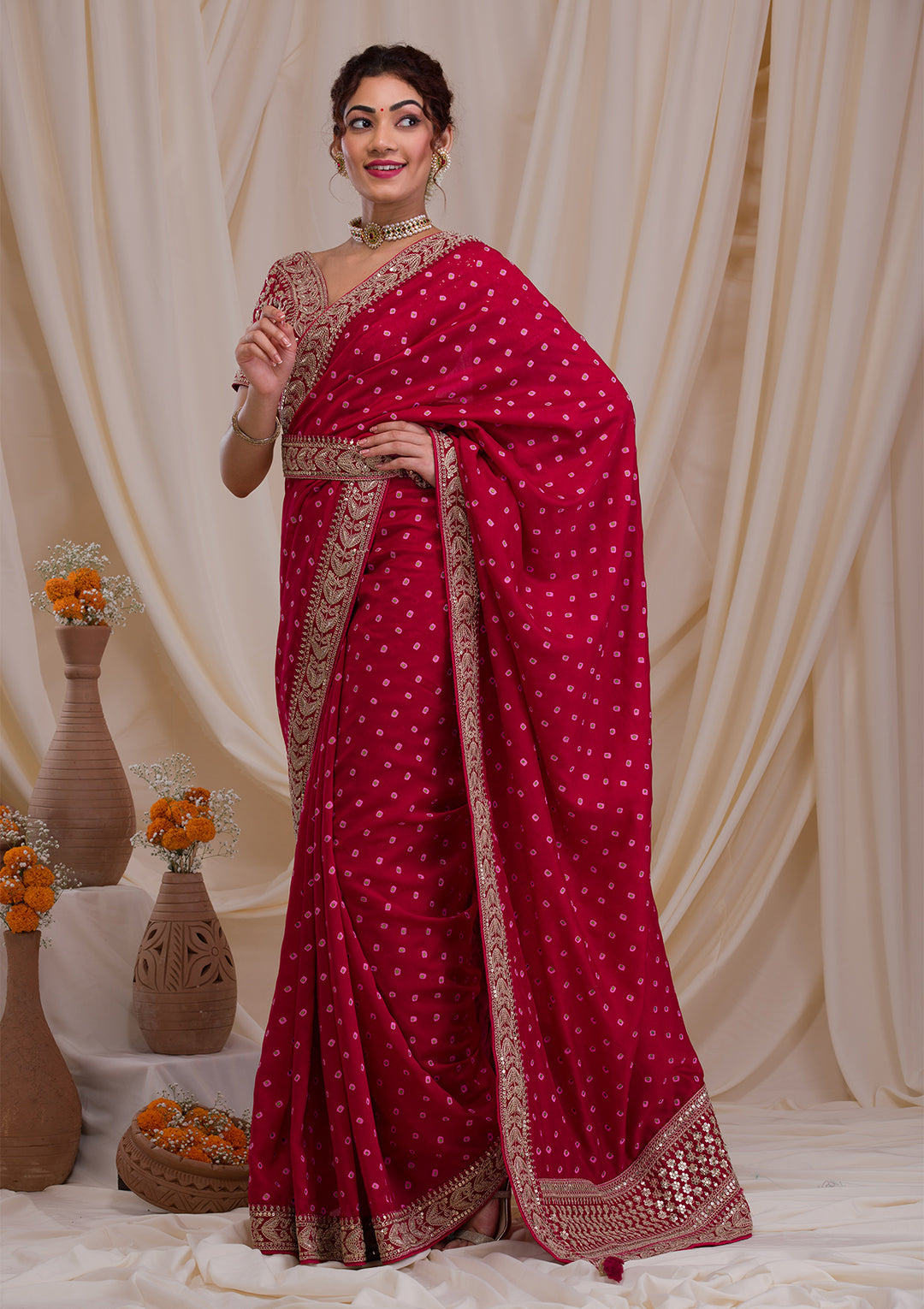 Maroon Zari & Sequins Work Raw Silk Saree