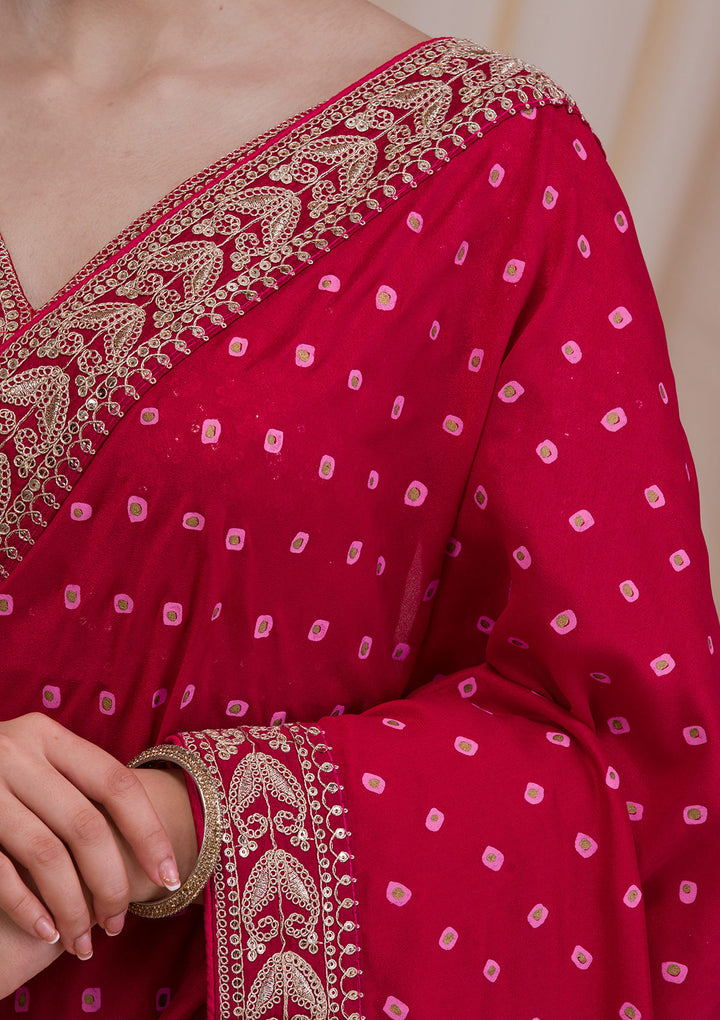 Maroon Zari & Sequins Work Raw Silk Saree