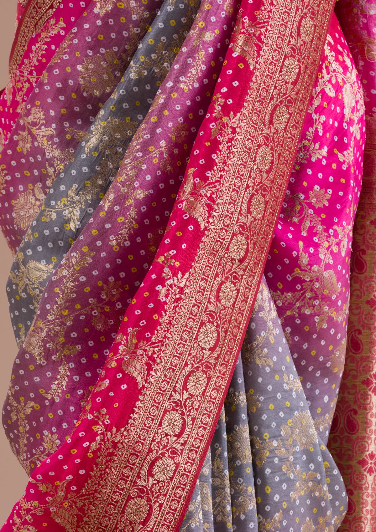 Rani Pink Zariwork Art Silk Saree-Koskii