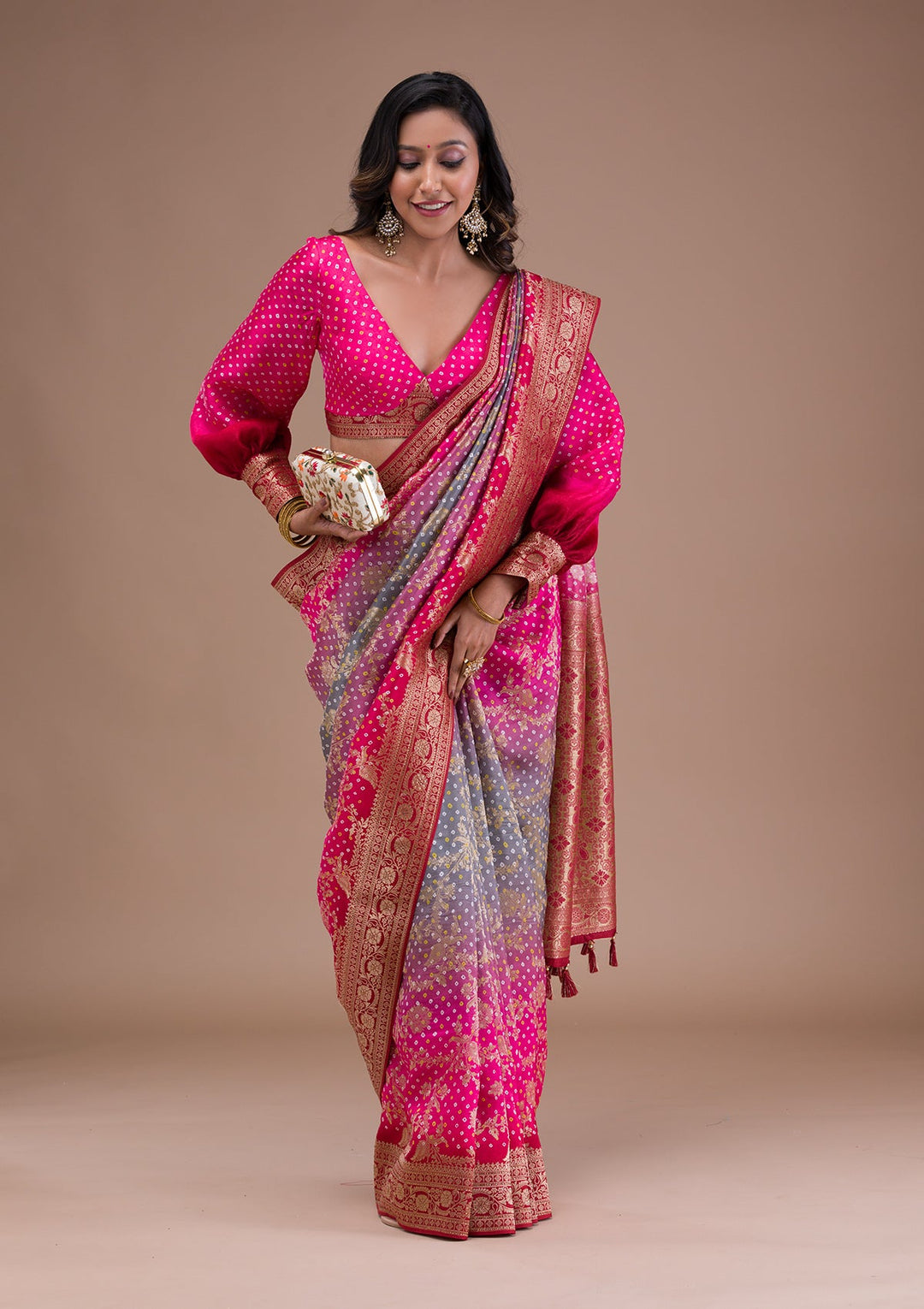 Rani Pink Zariwork Art Silk Saree-Koskii